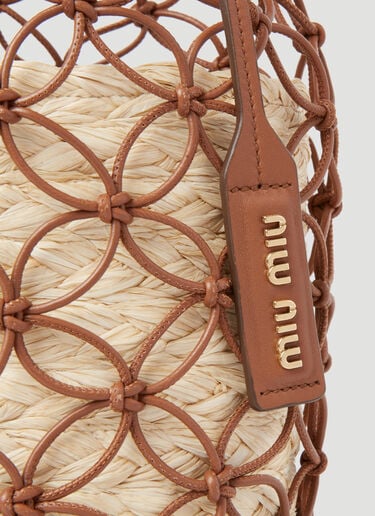 Miu Miu Leather Mesh And Straw Bucket Bag Natural miu0254072