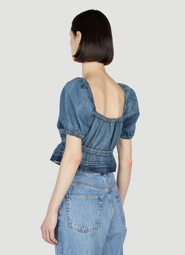 GANNI Tint Edge Denim Puff Sleeve Top Blue gan0252015