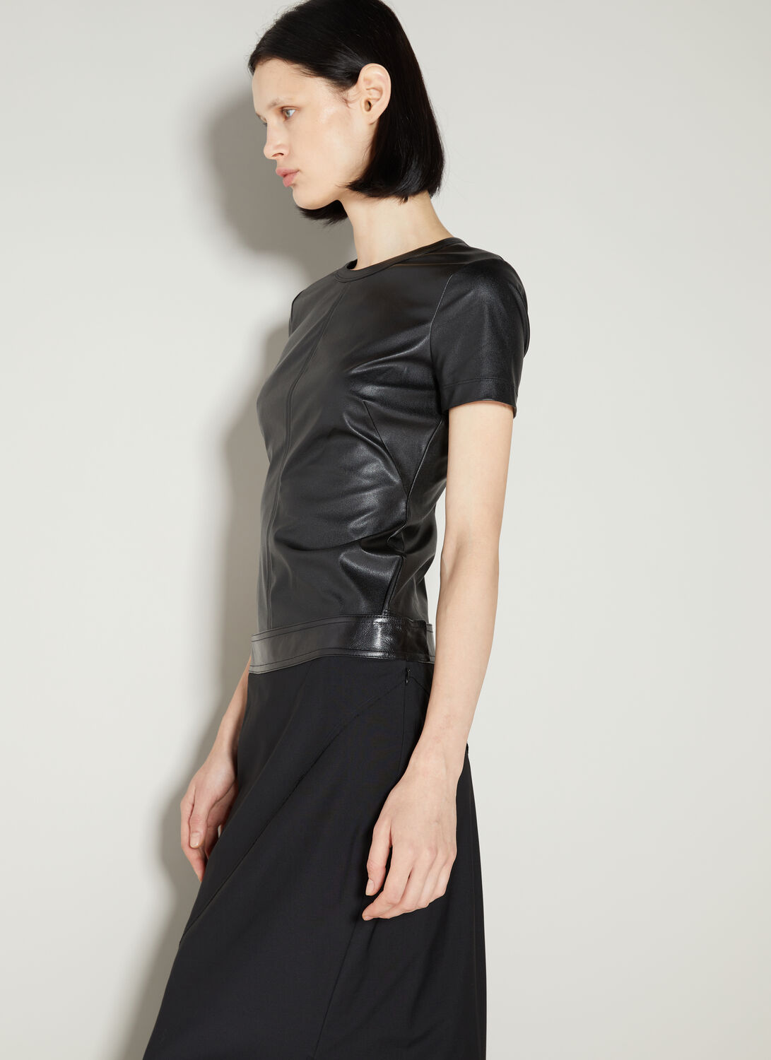 Helmut Lang Faux Leather T-shirt In Black