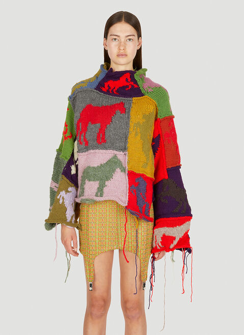 LOUISE LYNGH BJERREGAARD Pony Patchwork Knit Sweater Pink llb0250006