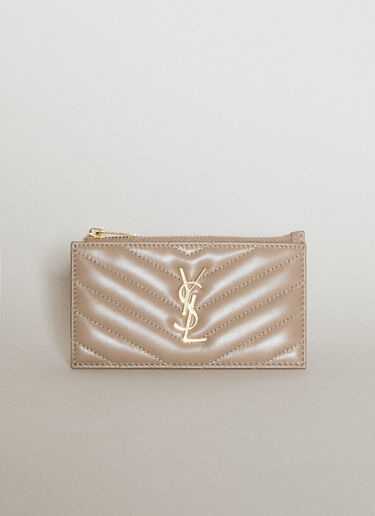 Saint Laurent Cassandre Matelassé Zipped Cardholder Khaki sla0255112