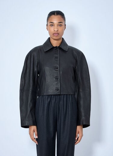 LN-CC® - RÓHE: Rounded Grain Leather Cropped Jacket - Black RÓHE Rounded Grain Leather Cropped Jacket Black roe0265005