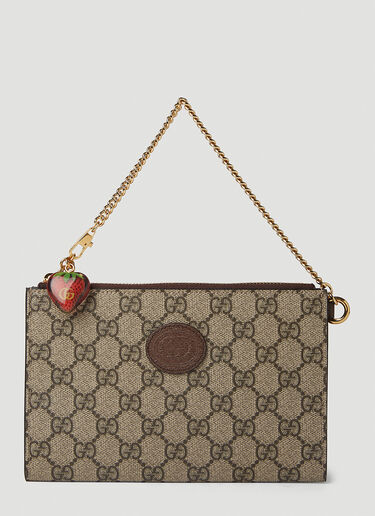 Gucci Double G Strawberry Clutch Bag Brown guc0251133