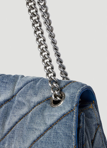 Balenciaga Denim Crush Quilted Shoulder Bag Light Blue bal0252095