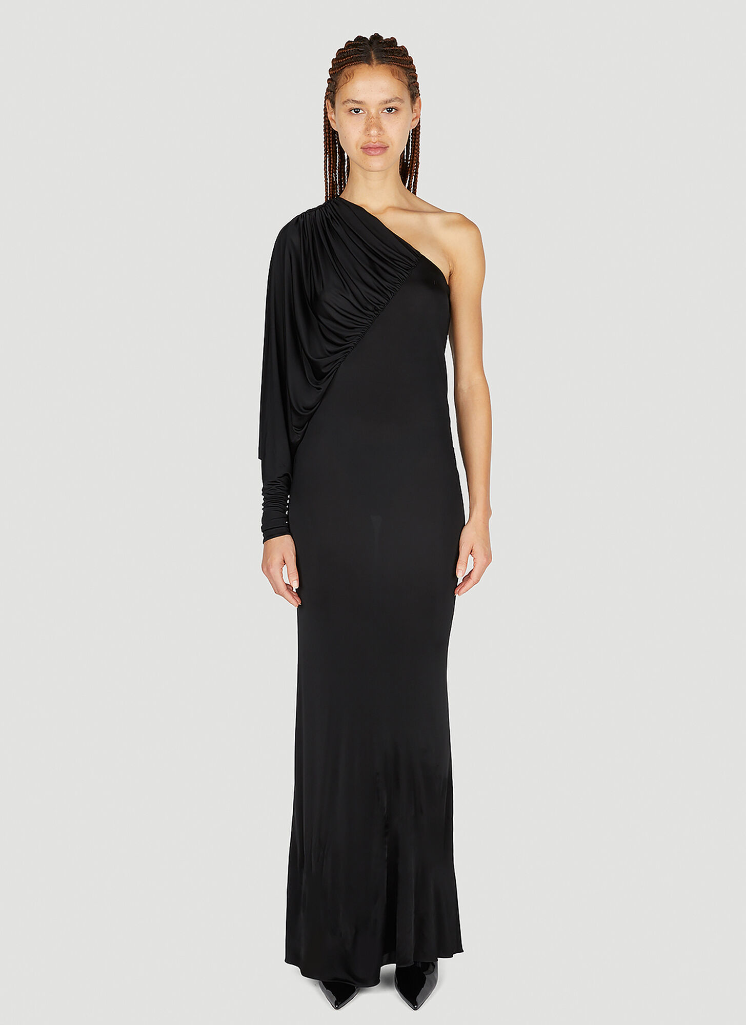 Shop Saint Laurent Draped Maxi Dress In Black