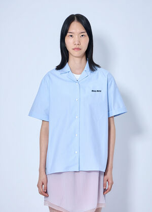 Miu Miu Short-Sleeve Cotton Poplin Shirt Blue miu0265005