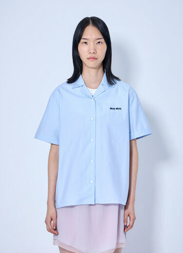 Miu Miu Short-Sleeve Cotton Poplin Shirt Blue miu0265005