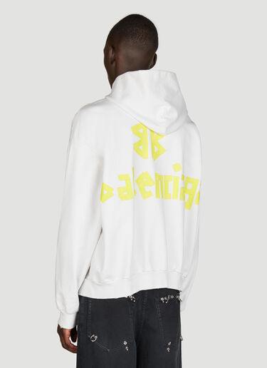 Balenciaga Distressed Logo Print Hooded Sweatshirt White bal0155015