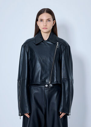 Sportmax Leather Asymmetrical Zip Jacket Black spx0265016