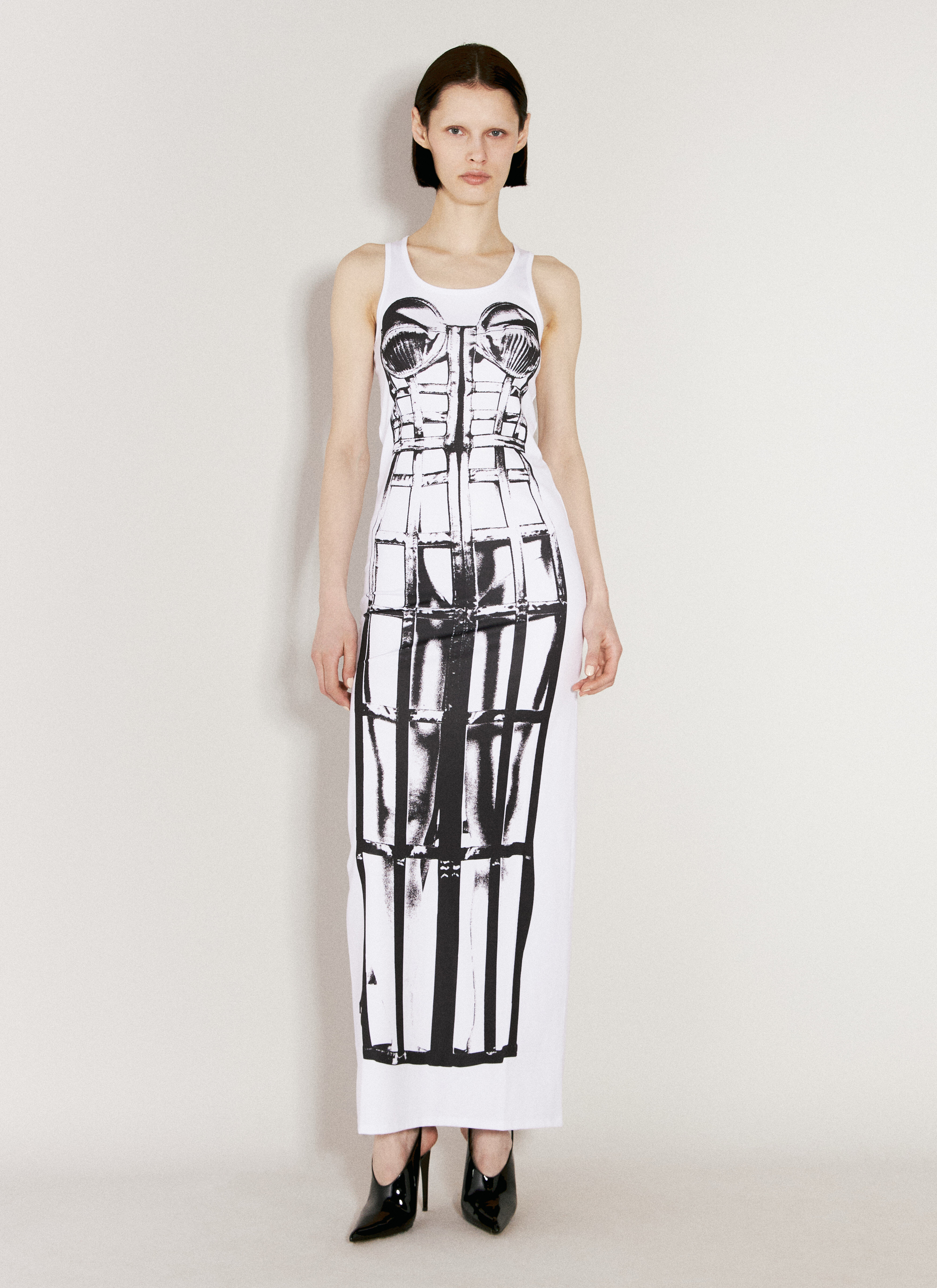 Jean Paul Gaultier 笼子错视画超长连衣裙  白色 jpg0256019