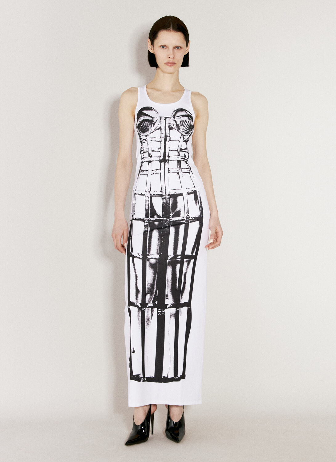 Jean Paul Gaultier Cage Trompe L'oeil Maxi Dress In White