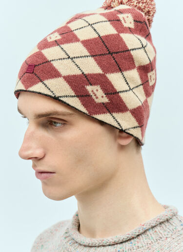 Acne Studios Argyle Jacquard Beanie Hat Red acn0155046
