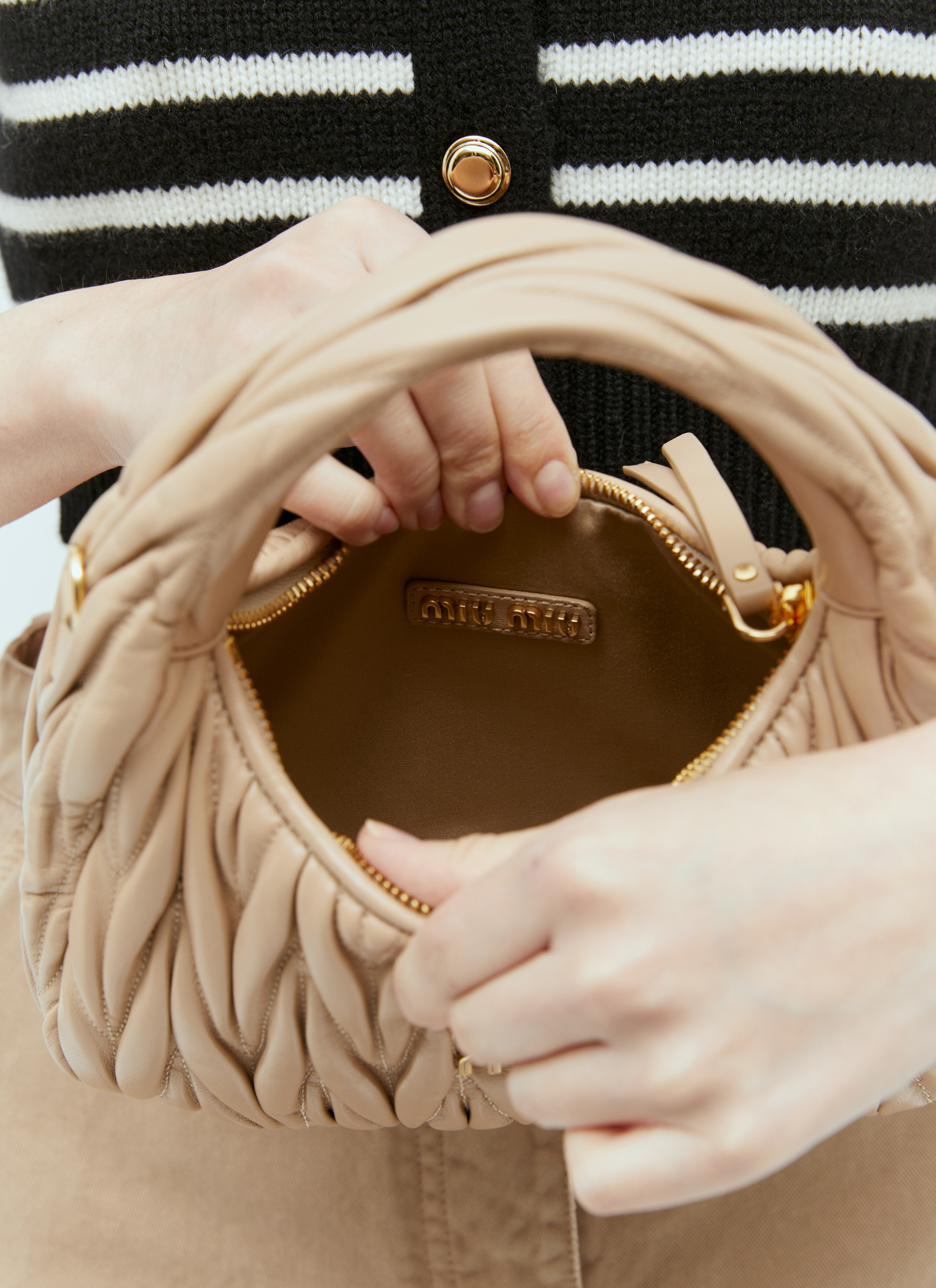 Miu Miu Women's' Wander Matelassé Hobo Shoulder Bag in Beige | LN-CC®