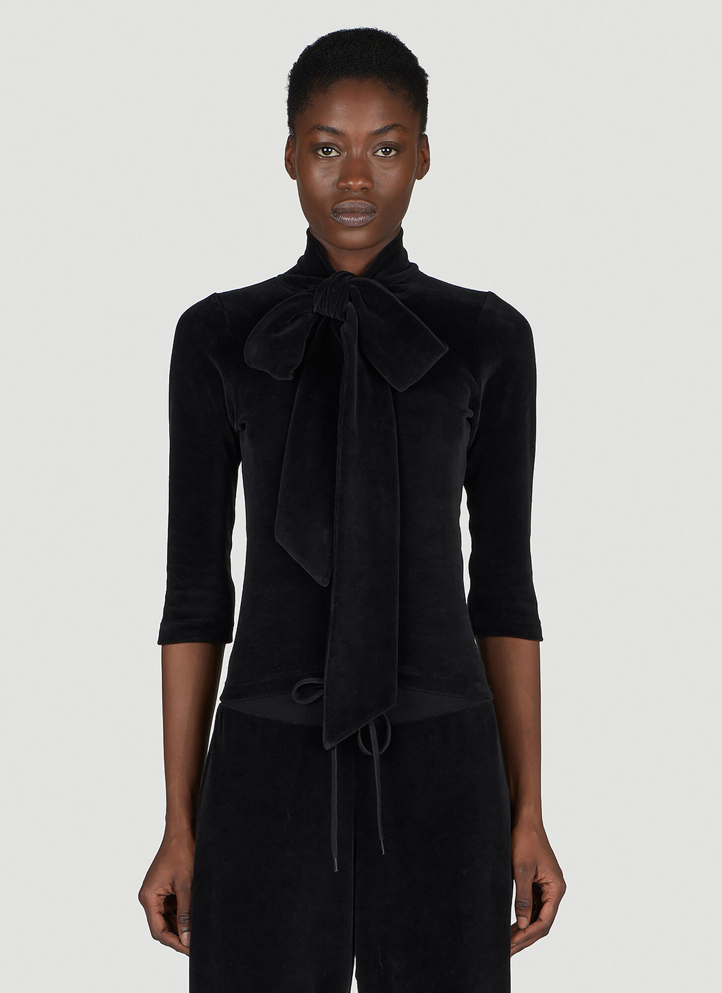 Shop Balenciaga Scarf Turtleneck Terry-cloth Blouse In Black