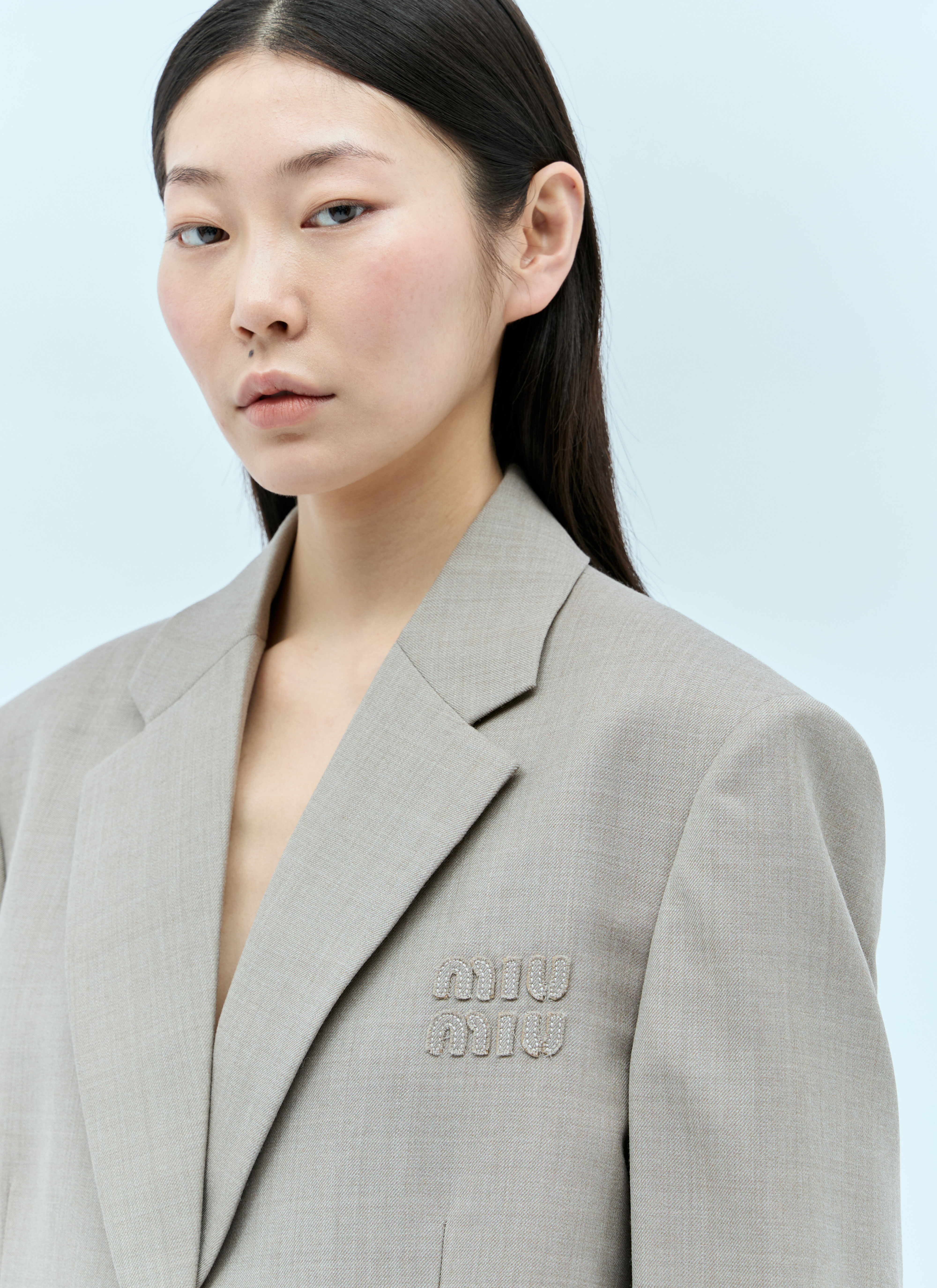 Miu Miu Women's' Single-Breasted Wool Blazer in Beige | LN-CC® Miu Miu Women's' Single-Breasted Wool Blazer in Beige | LN-CC®