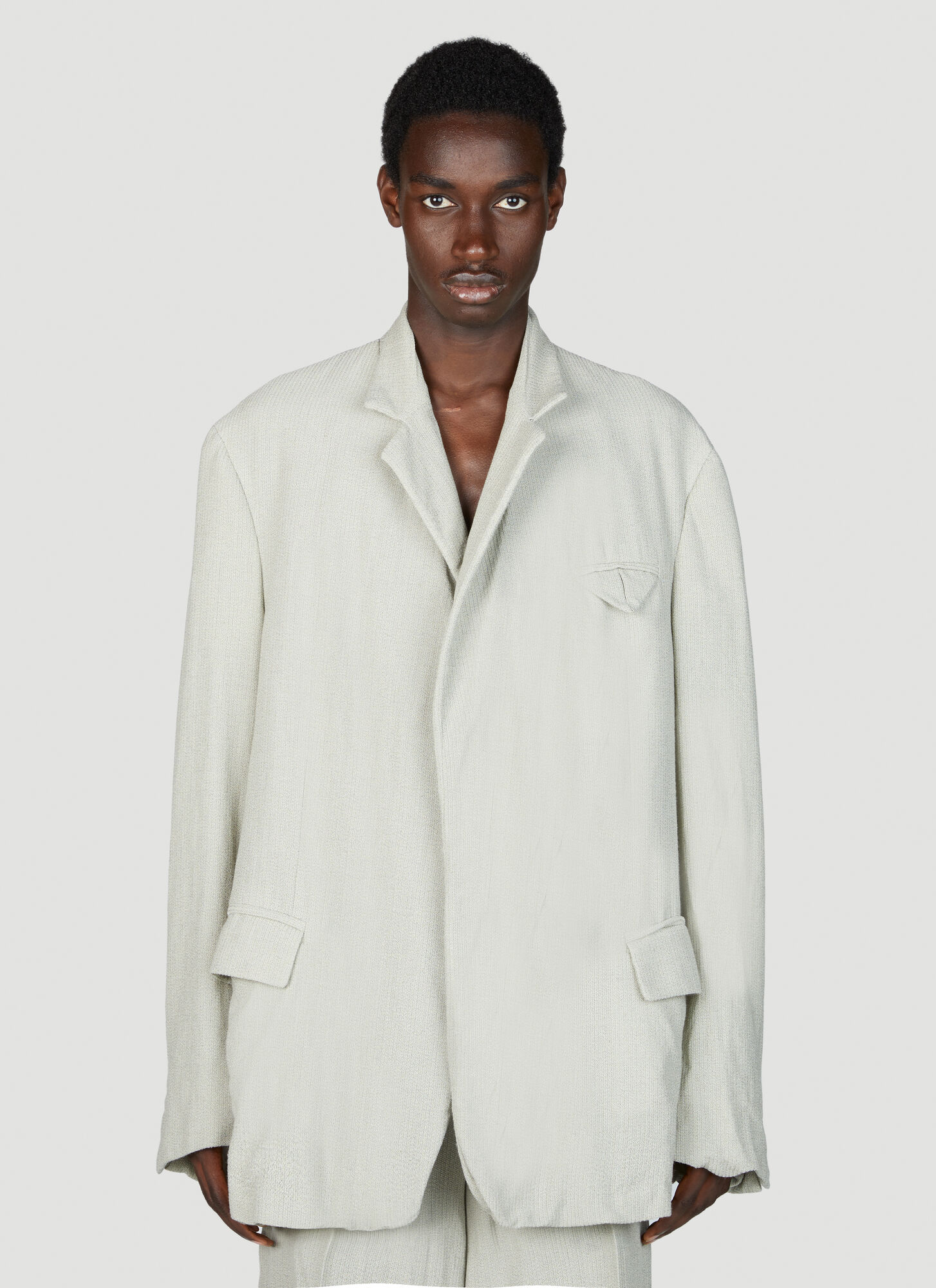 Shop Bottega Veneta Light Wool Silk Mouline Blazer In Cream