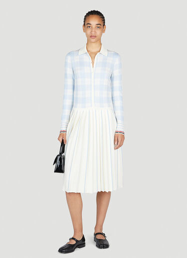 Thom Browne Hairline Check Pleated Polo Dress Natural thb0251014