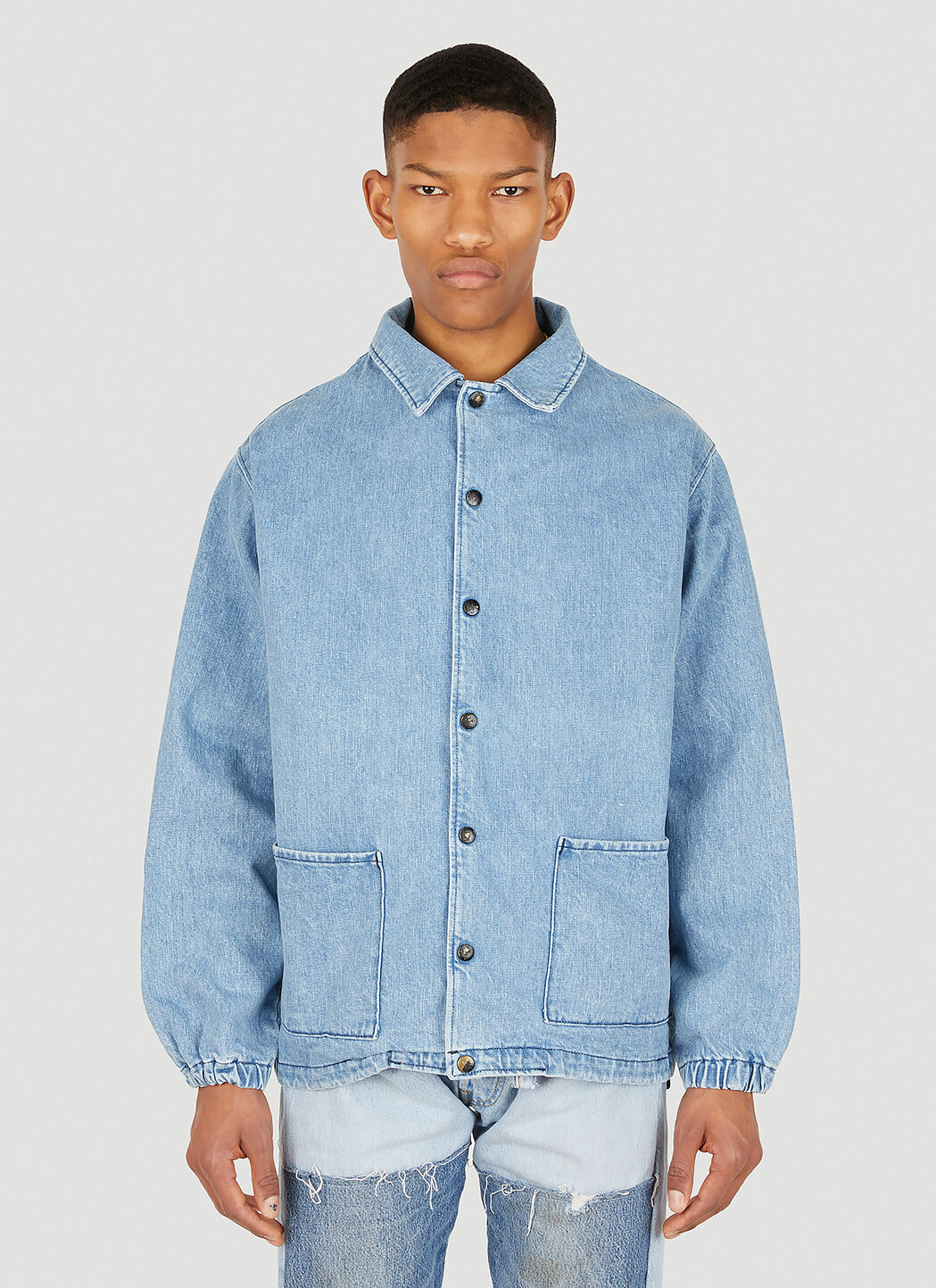 George Denim Blue Jean Jacket Mens Medium Wash Distressed Size XL 46-48  Stretch | eBay
