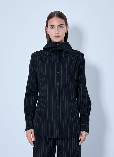 LN-CC® - Jean Paul Gaultier: Hooded Striped Shirt - Black Jean Paul Gaultier Hooded Striped Shirt Black jpg0266008