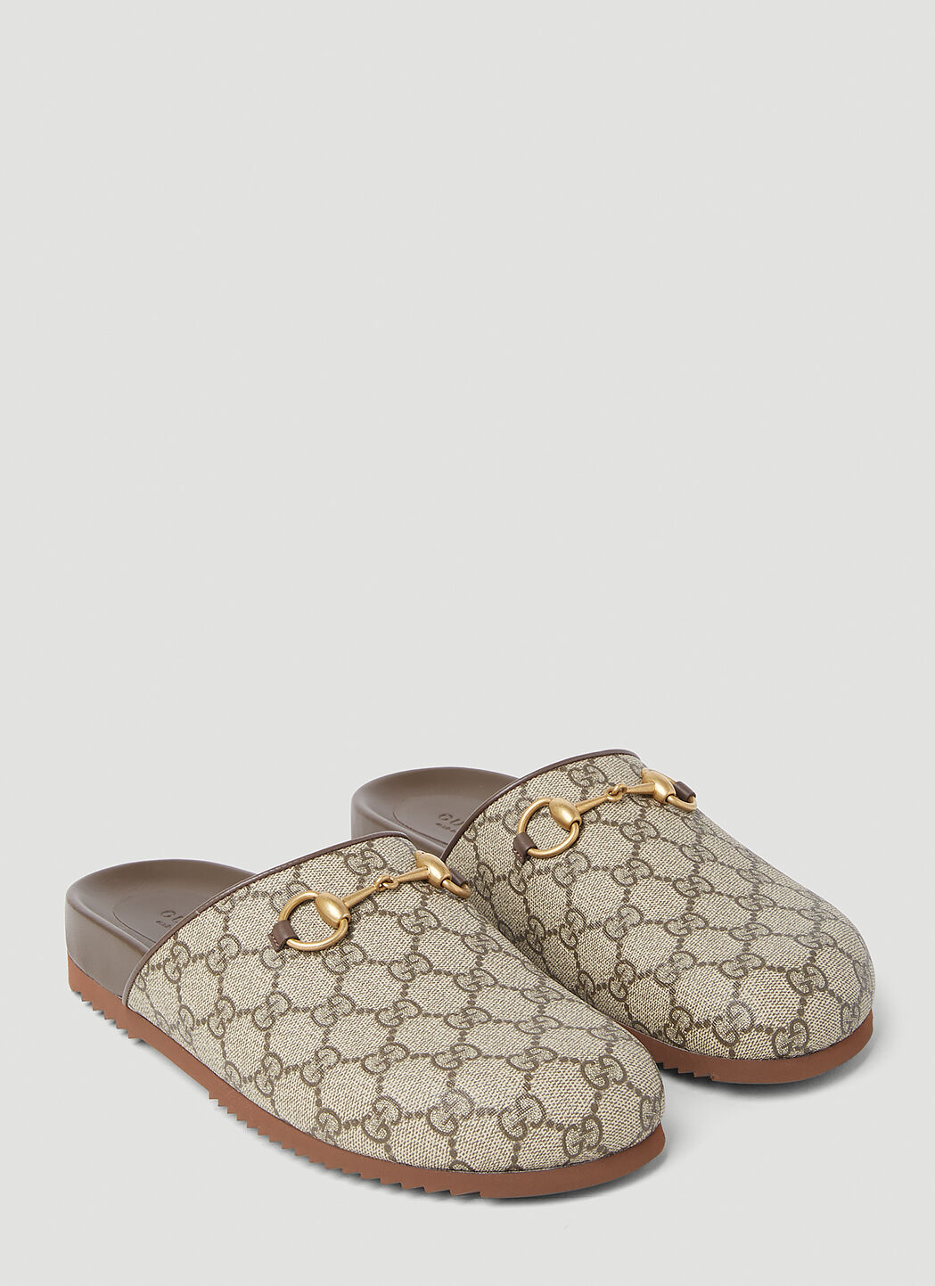 Gucci GG Supreme Horsebit Slippers in Beige LN CC