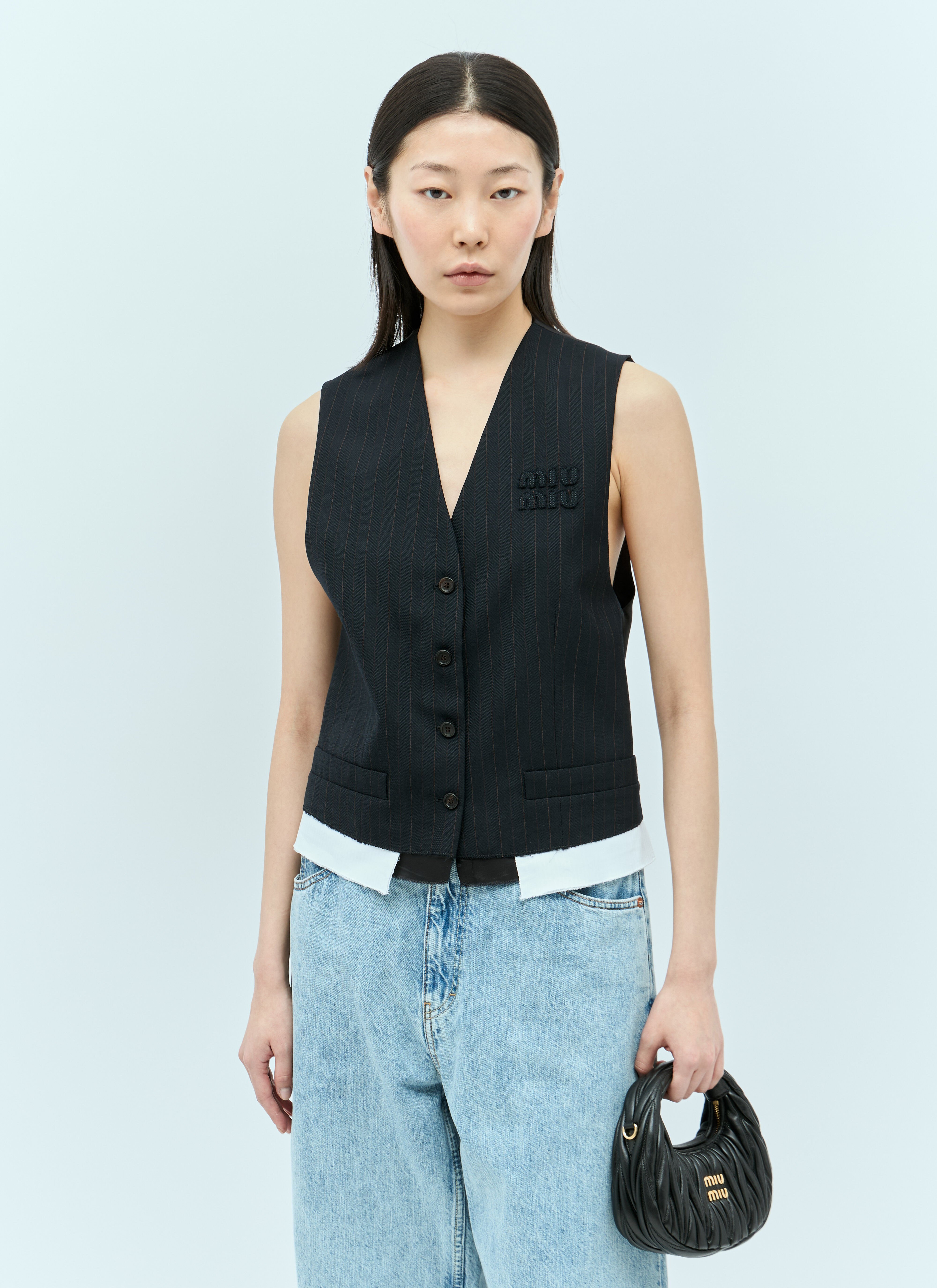 Miu Miu Single-Breasted Pinstripe Vest Black miu0257002