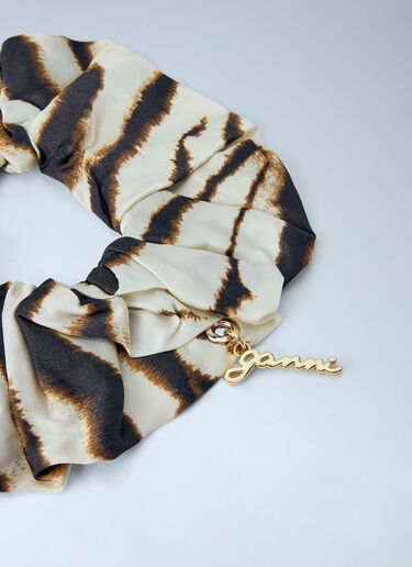 GANNI Patterned Silk Hair Tie Brown gan0265036
