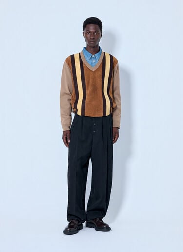 LN-CC® - Miu Miu: V-neck Sweater with Contrast Stripes - Camel Miu Miu V-neck Sweater with Contrast Stripes Camel miu0165008