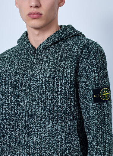 LN-CC® - Stone Island: Knit Zip-Up Hoodie - Green Stone Island Knit Zip-Up Hoodie Green sto0165015
