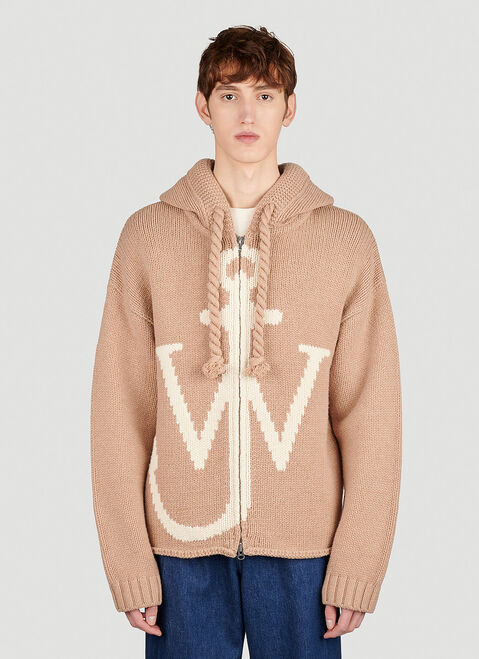 JW Anderson Zip Front Anchor Hooded Sweater Beige jwa0154013