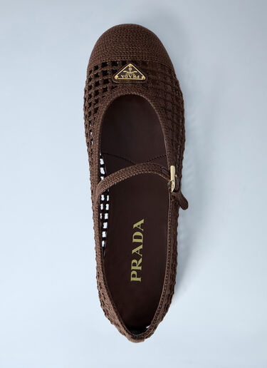 Prada Crochet Knit Ballerina Flats Brown pra0264042