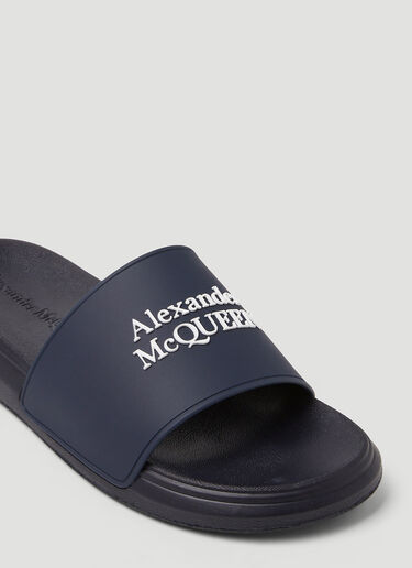 Alexander McQueen Logo Embossed Slides Blue amq0247094
