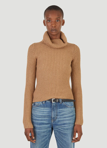 Saint Laurent Ribbed Turtleneck Sweater Beige sla0245016