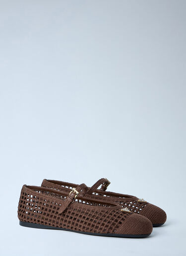 Prada Crochet Knit Ballerina Flats Brown pra0264042