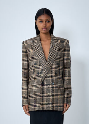 Saint Laurent Double-Breasted Plaid Blazer Beige sla0261014