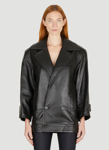 Saint Laurent Double Breasted Leather Jacket Black sla0250003