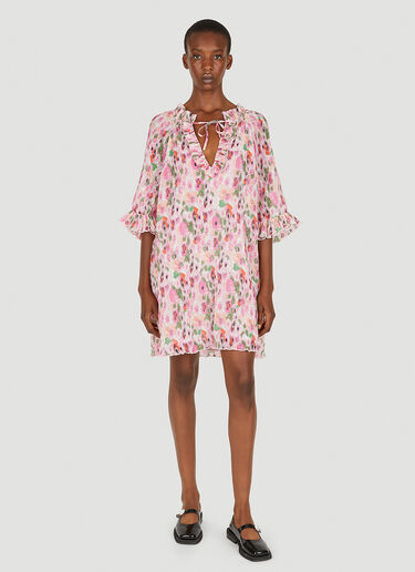 GANNI Plisse Floral Dress Pink gan0251087
