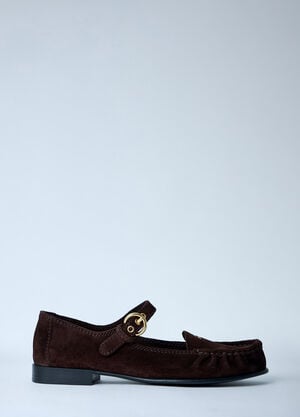 Miu Miu Suede Mary Jane Loafers Brown miu0263023