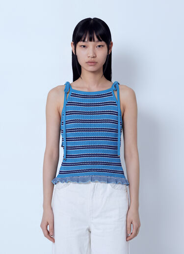 LN-CC® - GANNI: Cotton Pointelle Stripe Top - Blue GANNI Cotton Pointelle Stripe Top Blue gan0265041