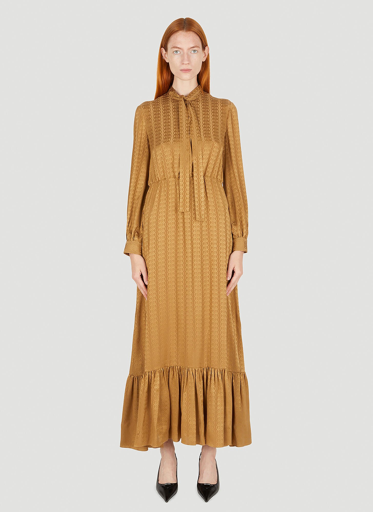 Gucci Gg Jacquard Dress In Camel