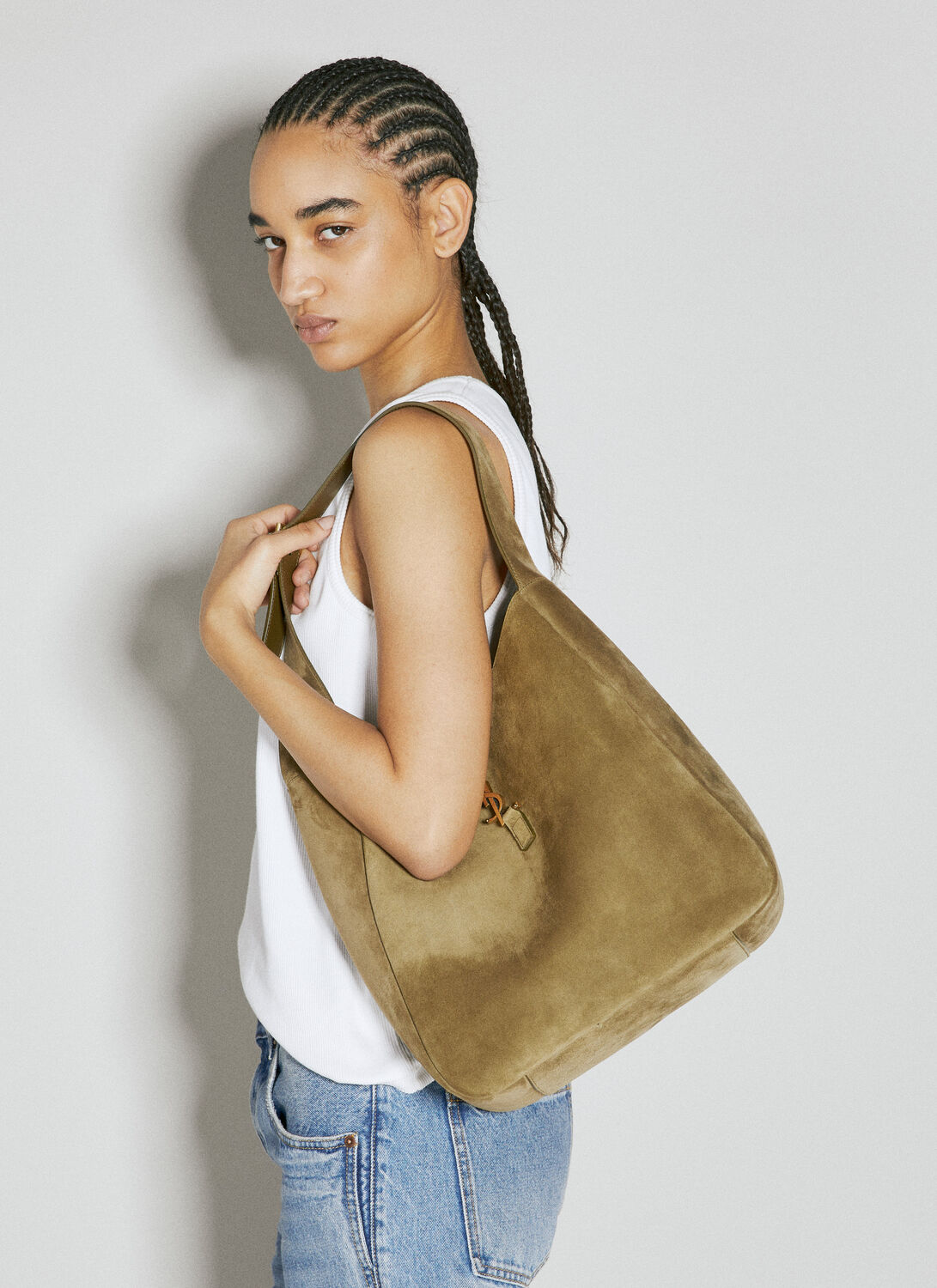 Saint Laurent Le 5 À 7 Supple Large Suede Shoulder Bag In Brown