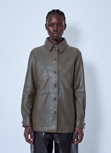 LN-CC® - RÓHE: Leather Pankou Closure Overshirt - Green RÓHE Leather Pankou Closure Overshirt Green roe0266017