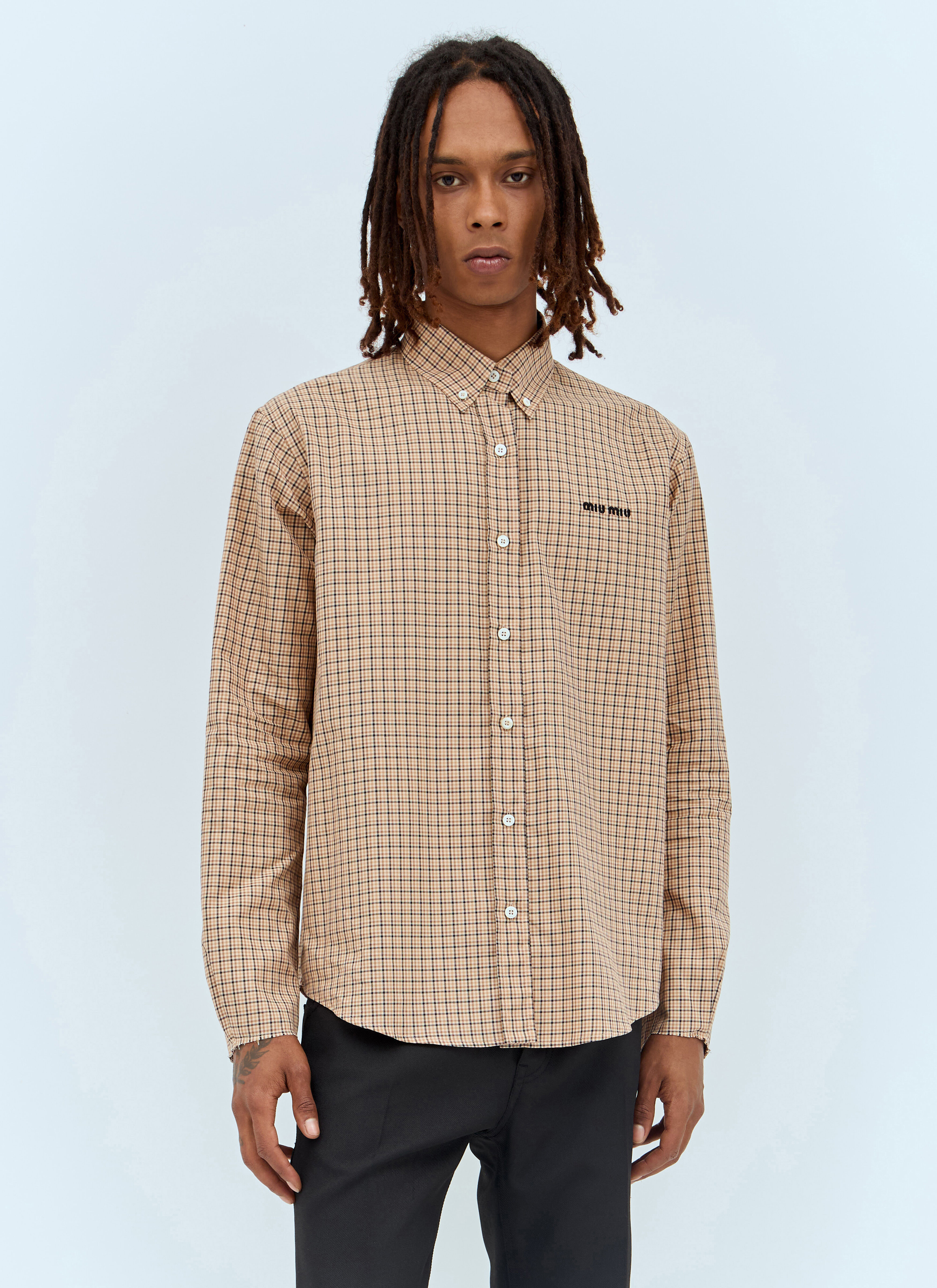 Miu Miu Check Shirt Beige miu0157006