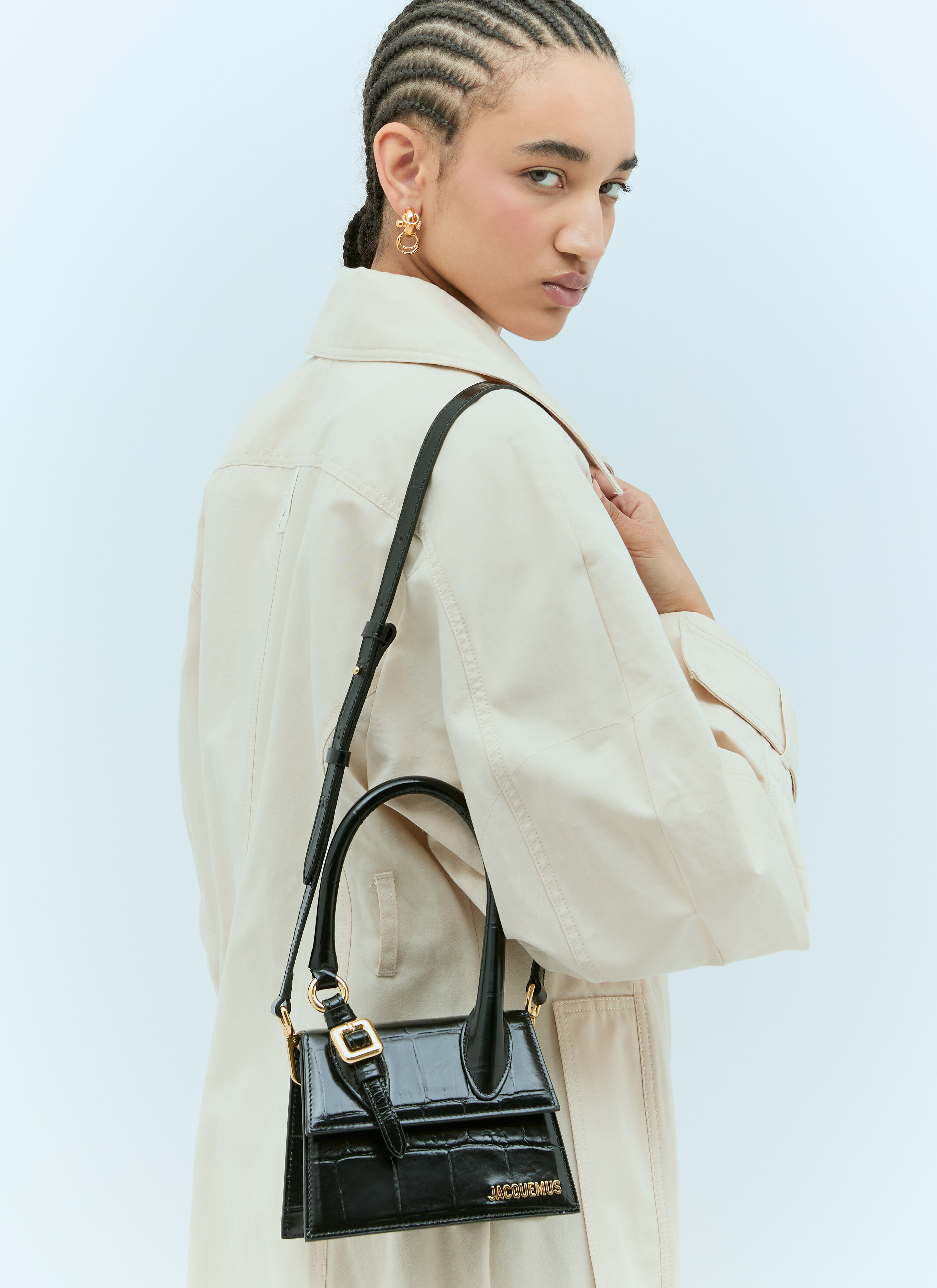 Jacquemus Women's' Le Chiquito Moyen Bouclé Handbag in Black