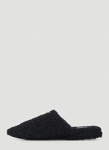 Thom Browne 徽标标签羊毛皮拖鞋 黑 thb0150016