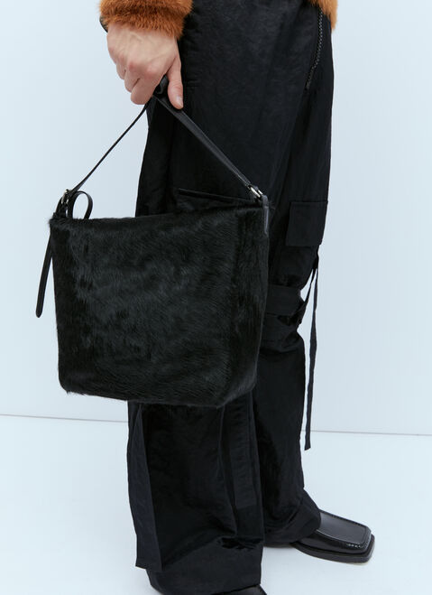 Maison Margiela Leather-Trimmed Hair Crossbody Bag Black mla0150029