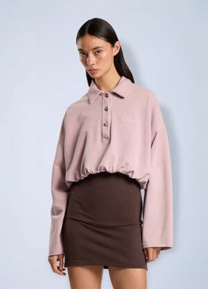 Palm Angels Palm Sway Cropped Long Sleeve Polo Purple pma0266209