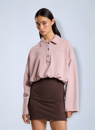 Palm Angels Palm Sway Cropped Long Sleeve Polo Purple pma0266209