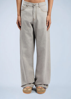 Palm Angels Curved Logo Loose Denim Pants Light Grey pma0162099