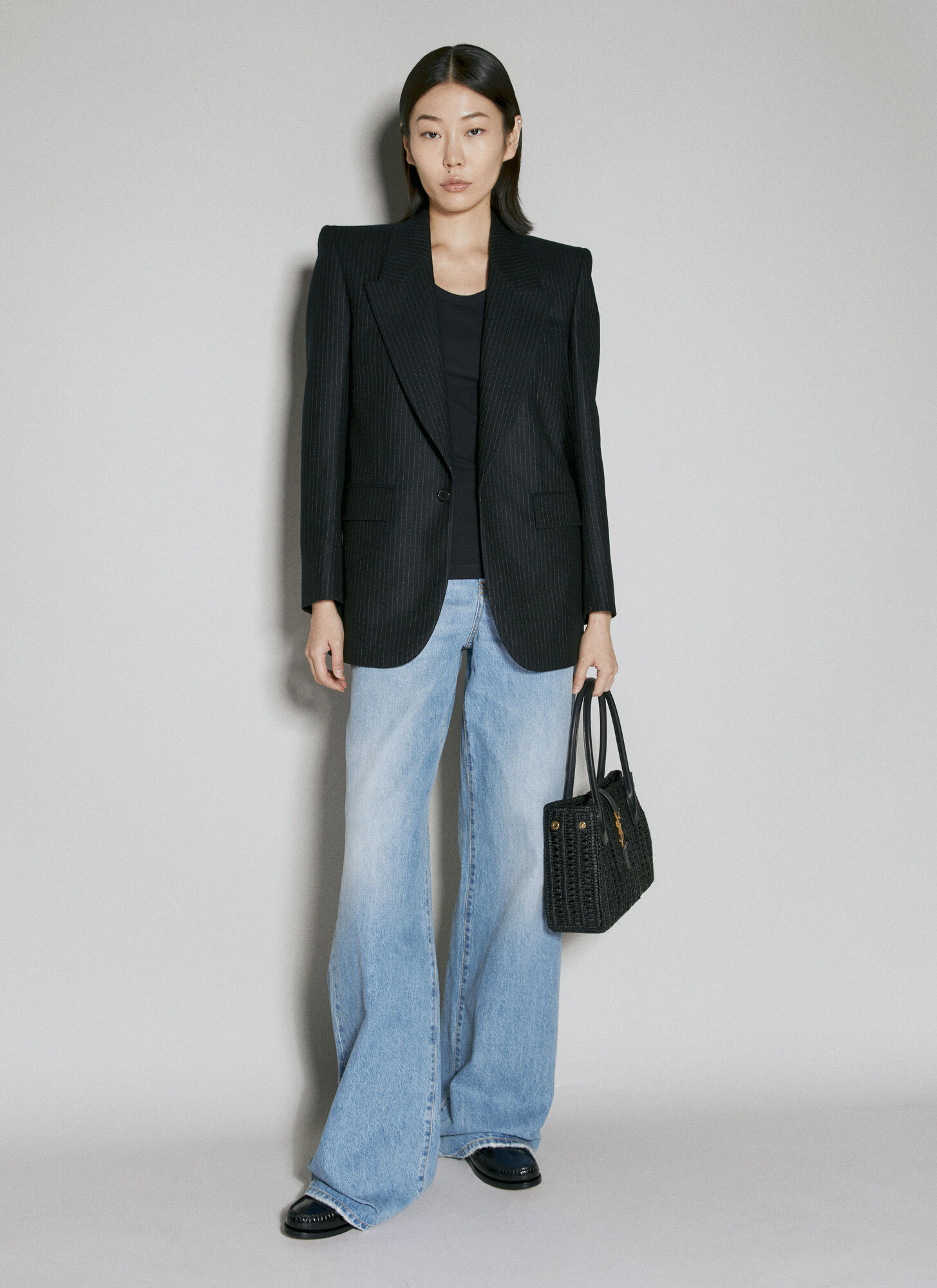 Shop Saint Laurent Wool Pinstripe Blazer In Black