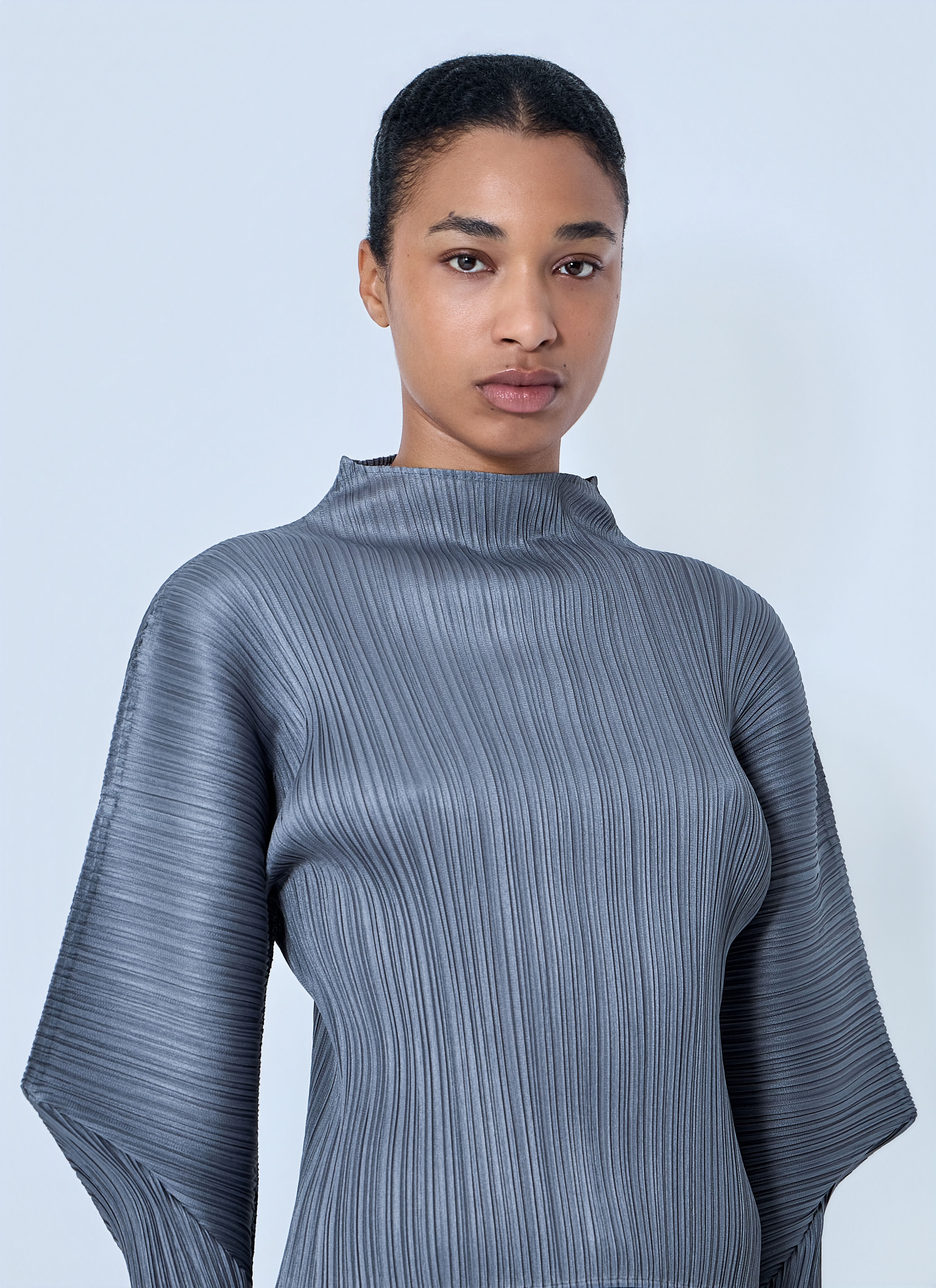 Pleats Please Issey Miyake Women's' Pleated High-Neck Top in Grey